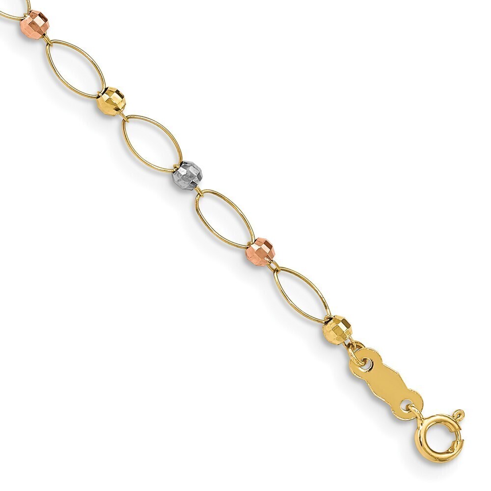 14k Yellow Gold Tri-color Oval Link Tri-color Mirror Beads Bracelet